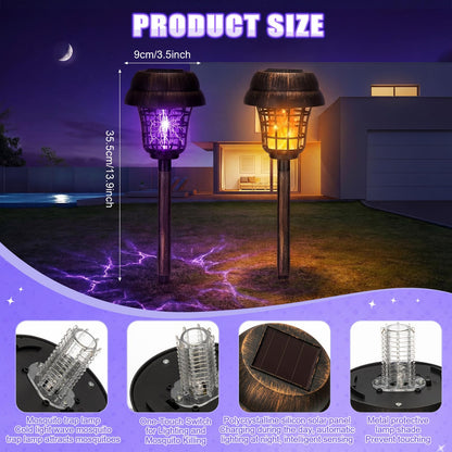 Qualirey 12 Pcs Solar Mosquito Zapper Outdoor Waterproof Solar Powered Bug Zapper Outdoor Mosquito Killer Lamp Trap Repellent Light for Garden Yard Insect (Purple and Flame Light,Black)