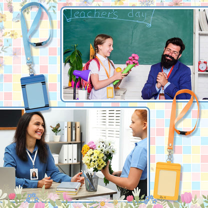 Harloon 6 Pcs Teacher ID Badge Holder with Lanyard Teacher Appreciation Gifts PU Cute Composition Notebook Pencil Crayon Apple ID Badge Holder for Teachers' Day Stuff Office Graduation Gift (Colorful)