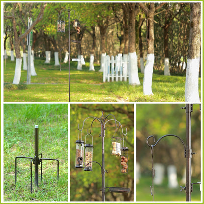 Bird Feeder Station with Suet Cage & Water Bowl Fruit Hook- Adjustable Pole, 6 Hanging Hooks for Wild Birds, Outdoor Garden Bird Feeding Kit