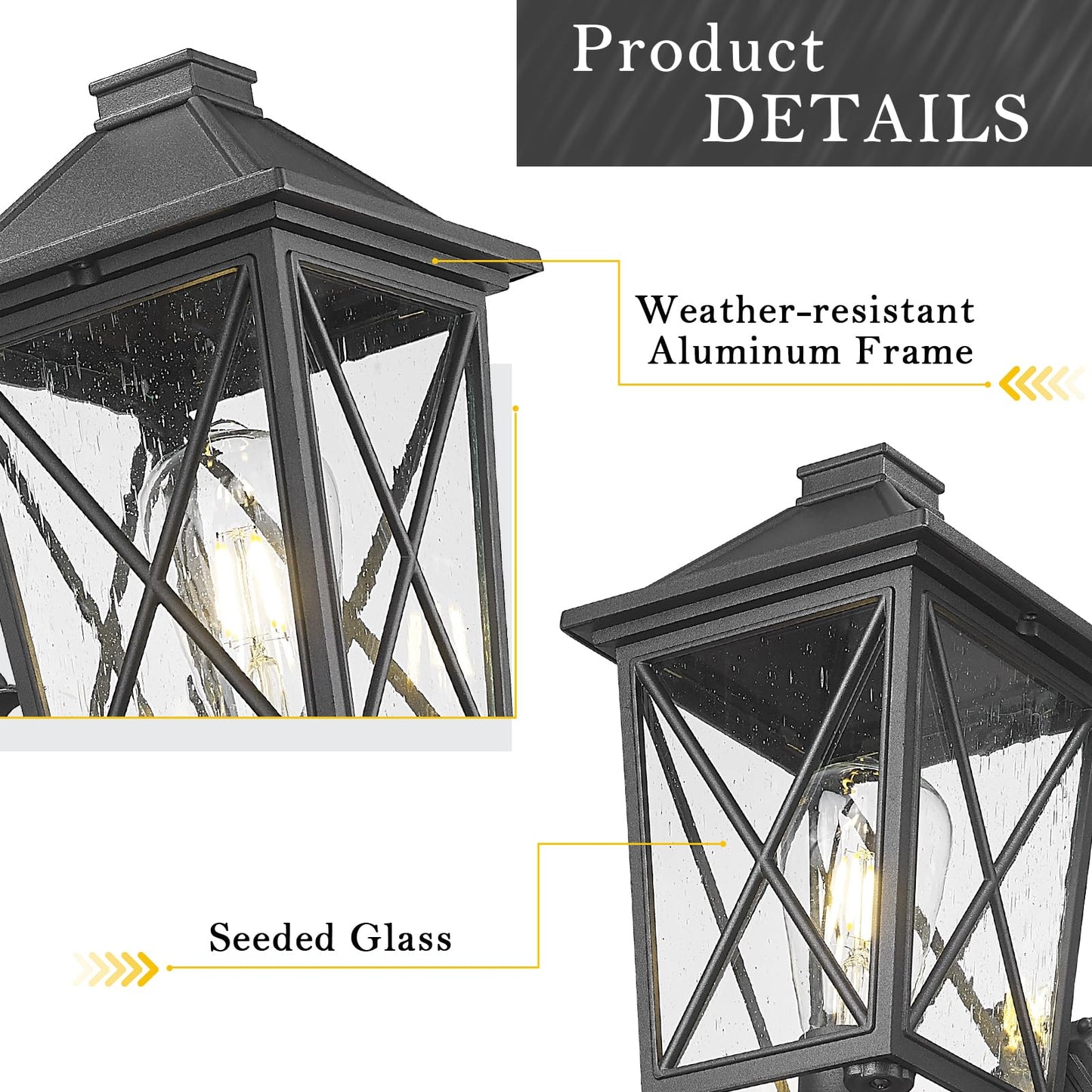 Darkaway Outdoor Wall Light Fixture,Outside Porch Lights Wall Mounted Seeded Glass Exterior Waterproof Lantern Modern E26 Socket Wall Sconce Lighting for Front Door Yard Patio