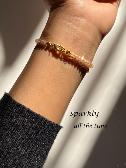 Withgenes Sparkly Champagne Gold Bracelet Exquisite Elegance CZ Crystal Gemstone Bead Bracelets 18K Plated Simple Jewelry Unique Present for Women
