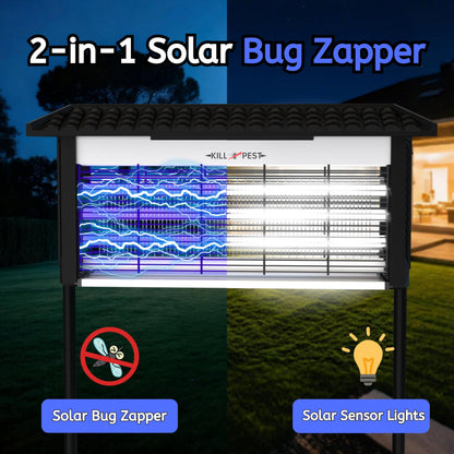 ZETAWALE Solar Bug Zapper Outdoor Mosquitos Zapper Solar Powered Bug Zapper Outdoor Camping Fly Control for 4000 sq.ft Waterproof Fly Killer Solar Mosquito Zapper for Garden Lawn and Back Yard