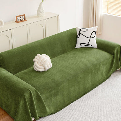 hyha Couch Cover for Dogs, Boho Sofa Covers for 3 Cushion Couch Washable, Chenille Sofa Slipcover for Pets, Soft Loveseat Sectional Couch Throw Blankets with Tassels (Green, 71x118 Inch)