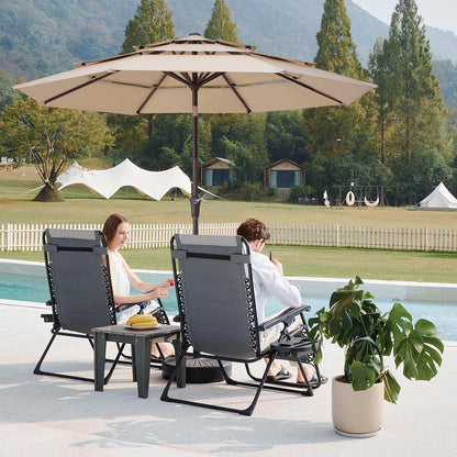 JEAREY 9FT 3 Tier Patio Umbrella Outdoor Market Umbrella Table Umbrellas with 8 Ribs 1.5 Pole Push Button Tilt and Crank UV Protection for Garden,Beige