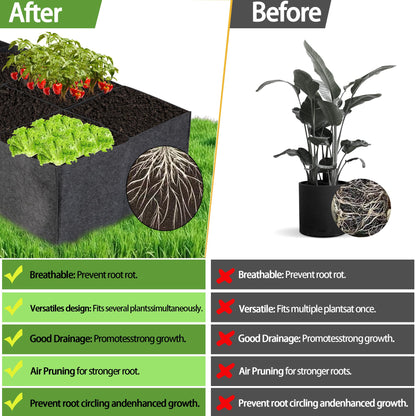 FVOTNW 2-Pack 3 Grid Fabric Raised Garden Bed 22 Gallon, 3x1x1 FT Thickened Garden Grow Bags with Handles - Indoor Outdoor Planter Bags for Vegetables, Herbs, Flowers