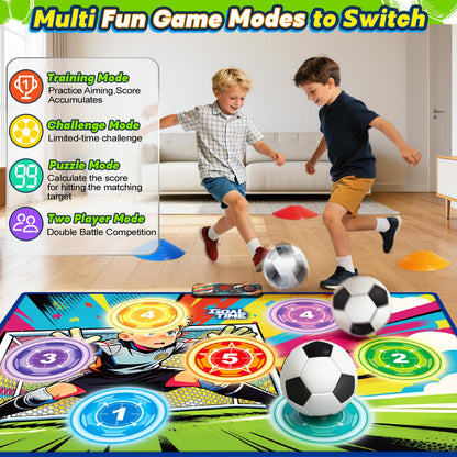 Electronic Scoring Soccer Toy Game Set for Kids with 5 Training Disc&2 Soft Balls,Indoor Outdoor Soccer Target Game Real-time Scoring 3 Modes Birthday Gifts for 3 4 5 6 7 8 9 10+ Years Old Boys Girls
