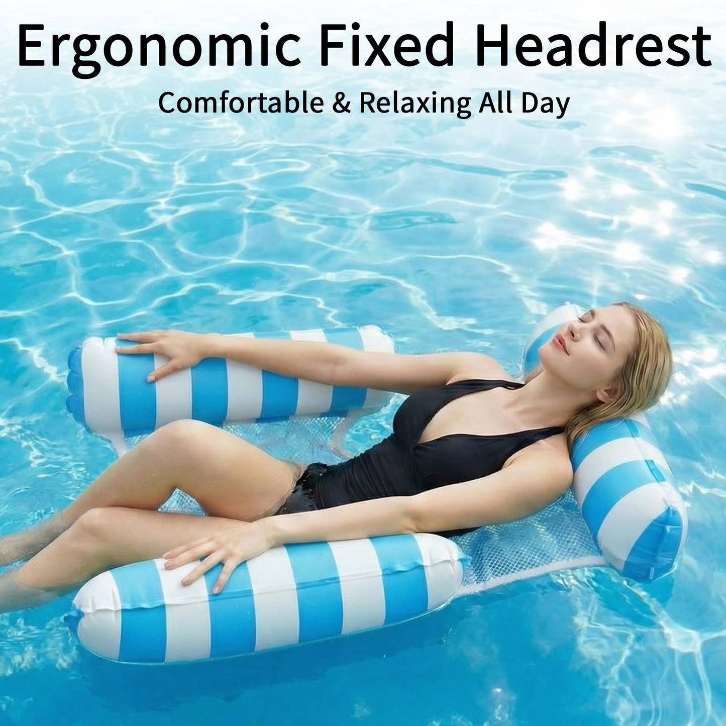 2 Pack Pool Floats for Adults, 4-in-1 Inflatable Pool Hammock Float with Cooling Mesh Seat, Portable Water Hammock Floating Chair Lounge for Pool, Beach, Lake, Hot Tub & Summer Pool