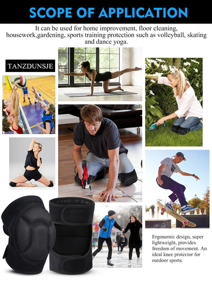 tanzdunsje Knee Pads Men/Women for Gardening 20mm EVA Foam,Adult knee pads for Cleaning Construction Work Volleyball, Football Dance, Adjustable Straps Non-Slip Straps (Black)