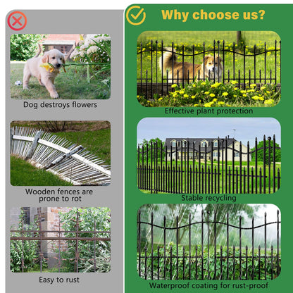 10 Panels No Dig Decorative Garden Fence, 24in(H)×22ft(L) Heavy-Duty Rustproof Metal Panels, Outdoor Dog Barrier for Yard & Patio, Landscape, Border| Portable Temporary Fencing