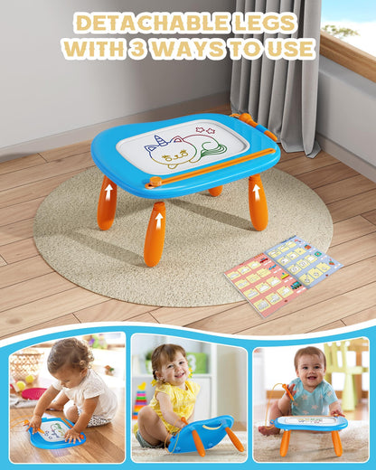 bravokids Magnetic Drawing Board for Kids with Sturdy Legs, Color Erasable Doodle Writing Pad for Toddler Boy Girls, Educational Preschool Learning Toys for 1 2 3 3 4 Years Old Birthday Gifts (Blue)