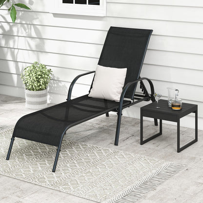 Giantex Patio Lounge Chair, Outdoor Chaise Lounge with 5 Adjustable Backrest, Sturdy Steel Frame, Sunbathing Recliner, Beach Chair, Tanning Chair for Outside, Yard, Balcony, Pool Chairs, Black