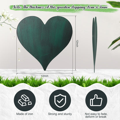 Tandefio 3 Pcs Heart Garden Stepping Stones Brown Cast Iron Stepping Stones Rustic Style Outdoor Stones for Garden Walkway Outside Decorative Decor, 12 Inches (Green)