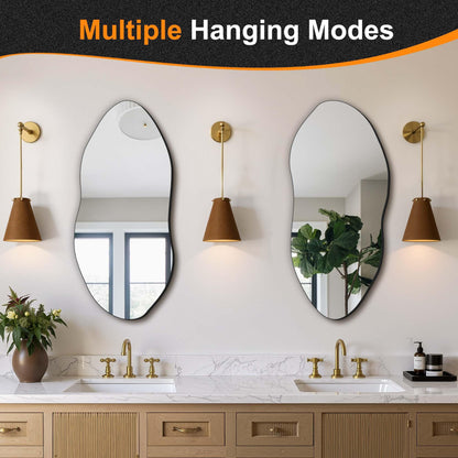 Delma Irregular Wall Mirror,32"x14" Slim Vertical Wavy Design,Frameless Decorative Mirror for Entryway,Hallway & Bathroom,Modern Boho Wall-Mounted
