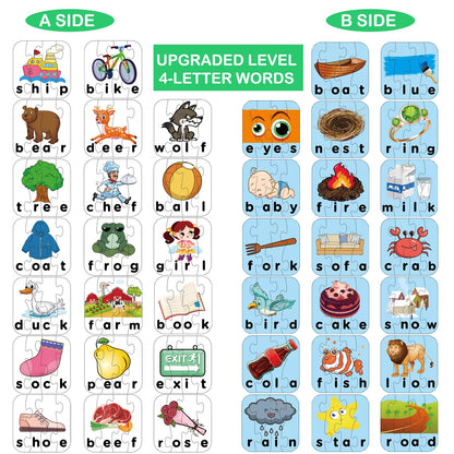 80 Words Self-Correcting Spelling Puzzles, Double-Sided Three and Four Letter Words with Matching Images, Perfect for Kids Age 3+ Year Old