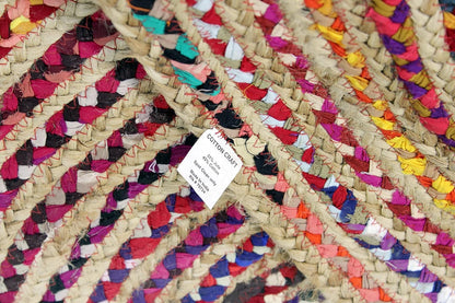 COTTON CRAFT Jute Chindi Braid Rag Rug - Boho Farmhouse Rustic Area Accent Throw Rug - Handwoven Reversible Natural Recycled Cotton- Living Room Den Study Home Décor Gift - 2' x 3' Oval - Multi Color