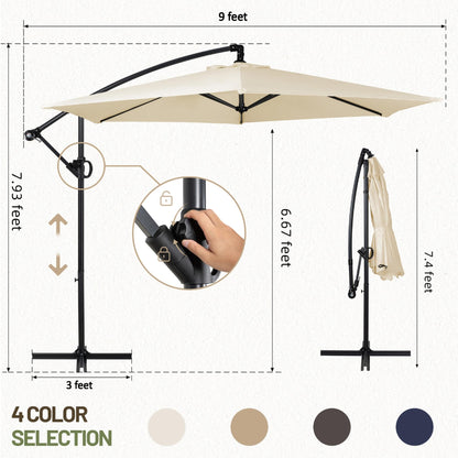 Cantilever Umbrella Patio Outdoor, Offset Hanging Patio Umbrella with Easy Lift & Tilt Adjustment, Crank and Cross Base, UV Protection Fade Resistant for Deck, Pool, Garden, Cream White