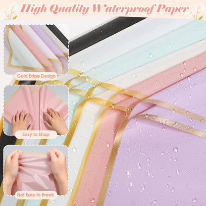 Tetutor 366 pcs Flower Bouquet Wrapping Paper,Waterproof Flower Floral Wrapping Paper Bouquet Sheets With Ribbons Pins 3D Butterflies and Crowns for Florist Wrap