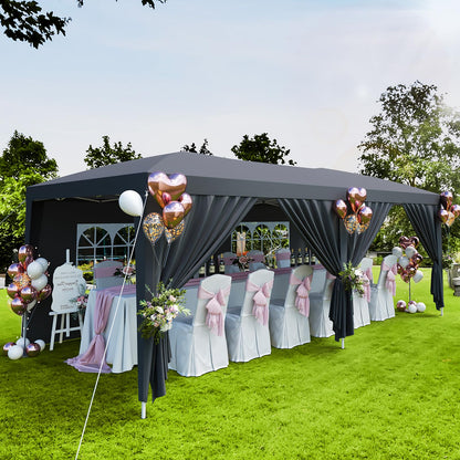 10x20 Pop Up Canopy Tent with 6 Removable Sidewalls, Heavy Duty Easy Up Commercial Party Tent with 3 Adjustable Heights, Waterproof Outdoor Canopy for Events, Wedding & Market, Includes 18 Stakes and