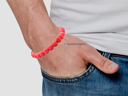 Amazing Gemstone Crystal Bracelet for Women Men's Gifts - Protection Healing Crystal Bracelet - 8mm Gemstone Beaded Stretchable Bracelet Pulseras Para Hombres Mujer Stocking Stuffers Mothers Day Gift (Red lava)