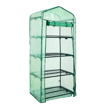 Aoodor 27x19x63 Inch 4 Tier Upgrade Greenhouse with Protective PE/PVC Base for Tidier and Cleaner Indoor Outdoor Gardening on The Deck, Patio or Backyard, Green