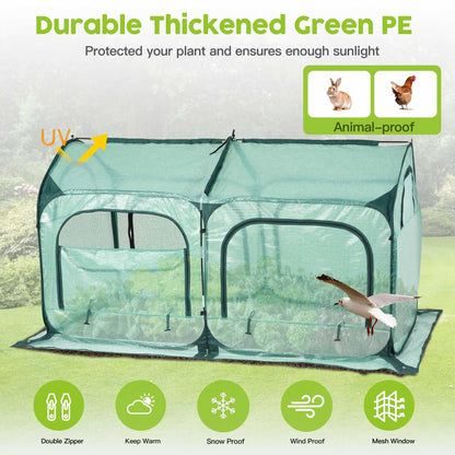 Pop up Greenhouse Tent Cover Tunnel Plant House,Large Gardening Flower Sunshine Room with Mesh Windows,Backyard PE Cover for Cold Frost Protector with Stakes and Rope Guys (Large Size)