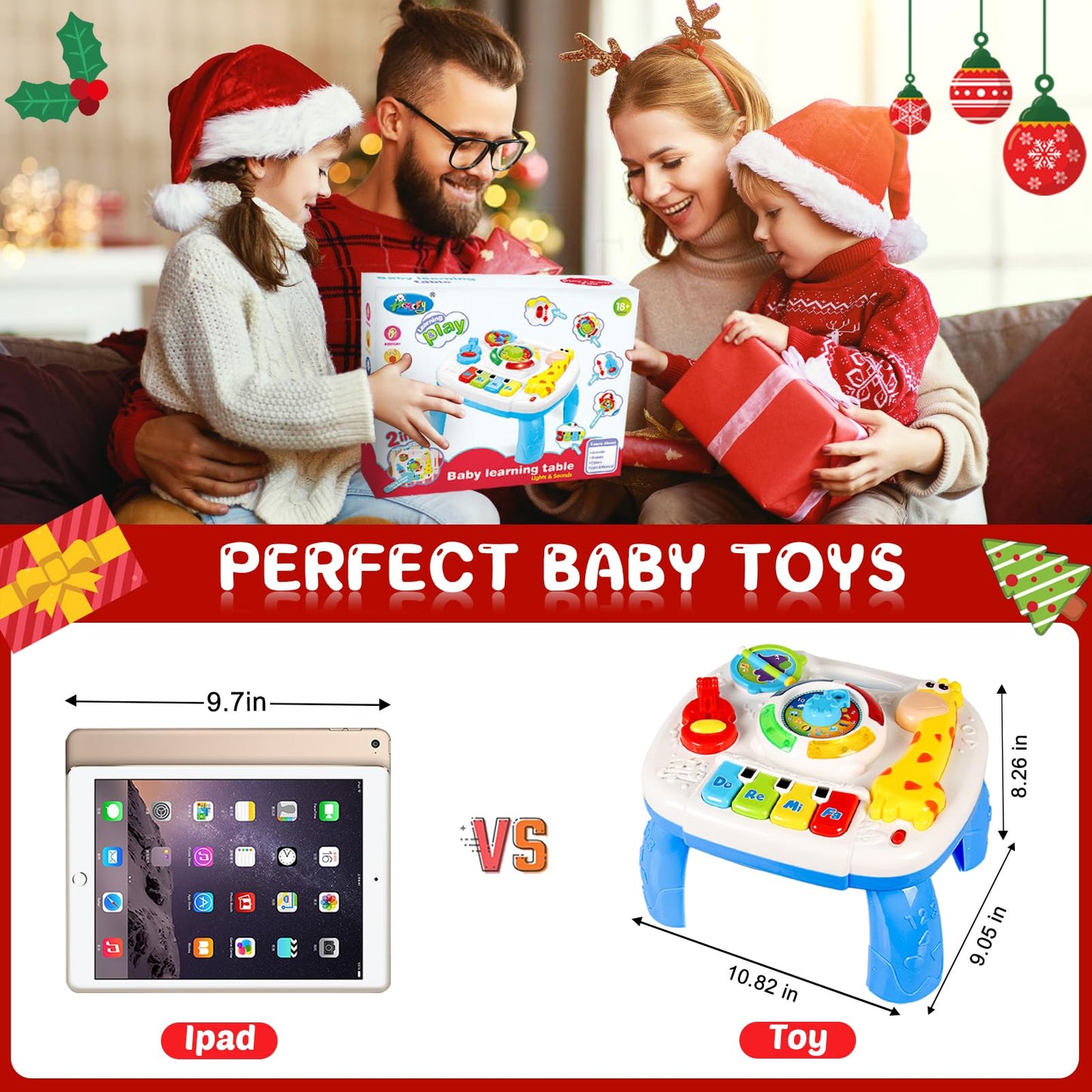 HQXBNBY Baby Toys 6-12 Months, Musical Learning Table Toys for 1 2 3 Year Old Boys Girls Early Education Activity Center Toys for 7 8 9 10 18 Months Kids Toddler Valentines'Day Birthday Gifts