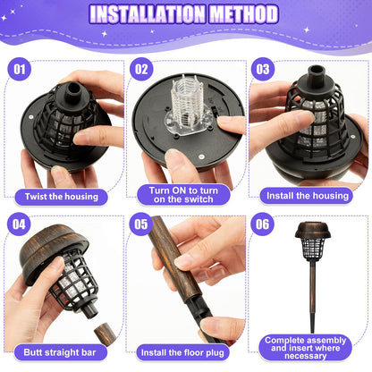 Qualirey 12 Pcs Solar Mosquito Zapper Outdoor Waterproof Solar Powered Bug Zapper Outdoor Mosquito Killer Lamp Trap Repellent Light for Garden Yard Insect (Purple and Flame Light,Black)