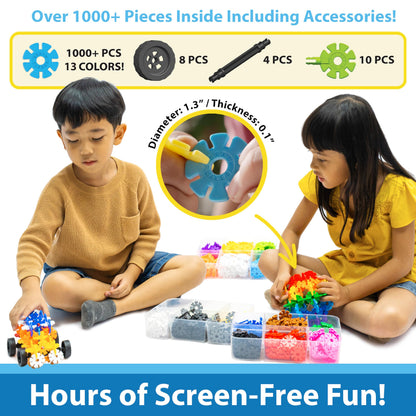 Brain Flakes 1000 Piece Sort ‘n’ Snap Set - Wheel Pieces and Special Parts Included - A Great Stem Toy for Both Boys and Girls