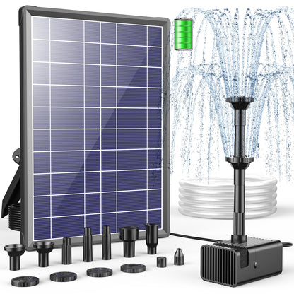 Antfraer 8W Solar Fountain Pump With 3600mAh Battery Backup, Solar Water fountain for Bird Bath with Double-Layer Nozzles & 5Ft PVC Tubing for Bird Bath Small Pond Waterfall DIY Features