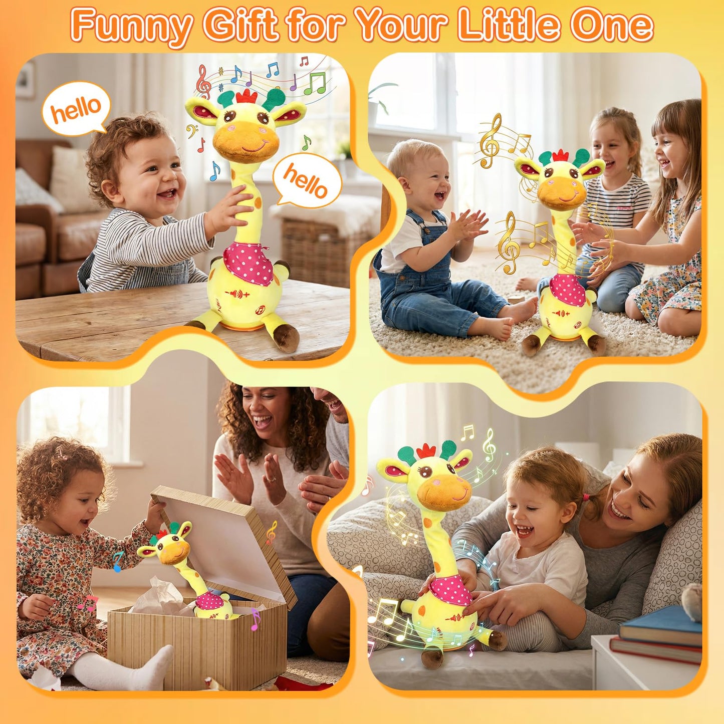 Hunfur Talking Dancing Giraffe Baby Toys for 3-18 Months, Singing Recording Repeats What You Say with Glowing Light, Funny Gift for Toddlers 1-3 Year Old, Boys Girls Tummy Time Toys