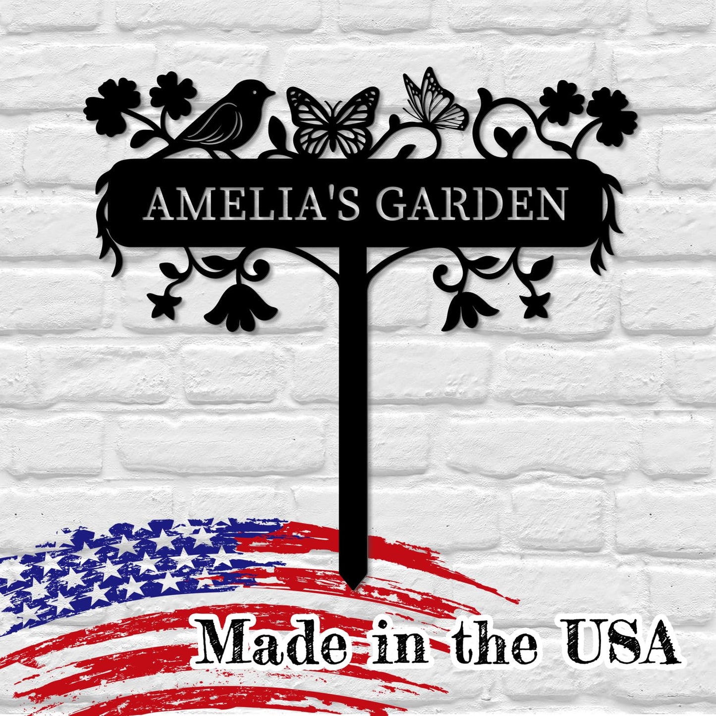 Custom Metal Garden Sign with Stake, Personalized Outdoor Name Plaque, Yard Sign for Lawn, Farm, Home Decor, Gardening Gift for Gardeners, Moms, Grandmas, Garden Lovers (Butterfly)