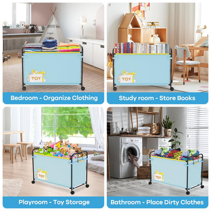 AIJIAMEIER 180L Kids Extra Large Toy Box with Wheels for Boys Girls, 31.5" x 15.7" x 23.2" Big Toy Chest with Handle, Toy Storage Organizer for Living Room Area, Stuffed Animals, Clothes(Blue, 1PC)