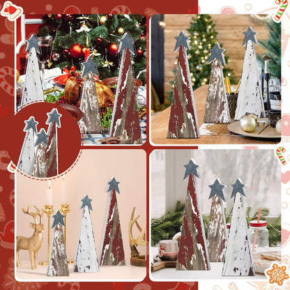Soaoo 3 Pcs Rustic Christmas Tree Wooden Table Decorations Farmhouse Small Christmas in July Tabletop Centerpieces with Standing Top Star for Home Shelf Mantel Fireplace Table Party Decor
