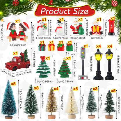 Kasyat 58 Pcs Christmas Village Sets Miniature Christmas Figurines Decoration LED Christmas Village Houses Building Resin Xmas Scene Village Accessories Ornaments for Winter Indoor Room Decor Gifts