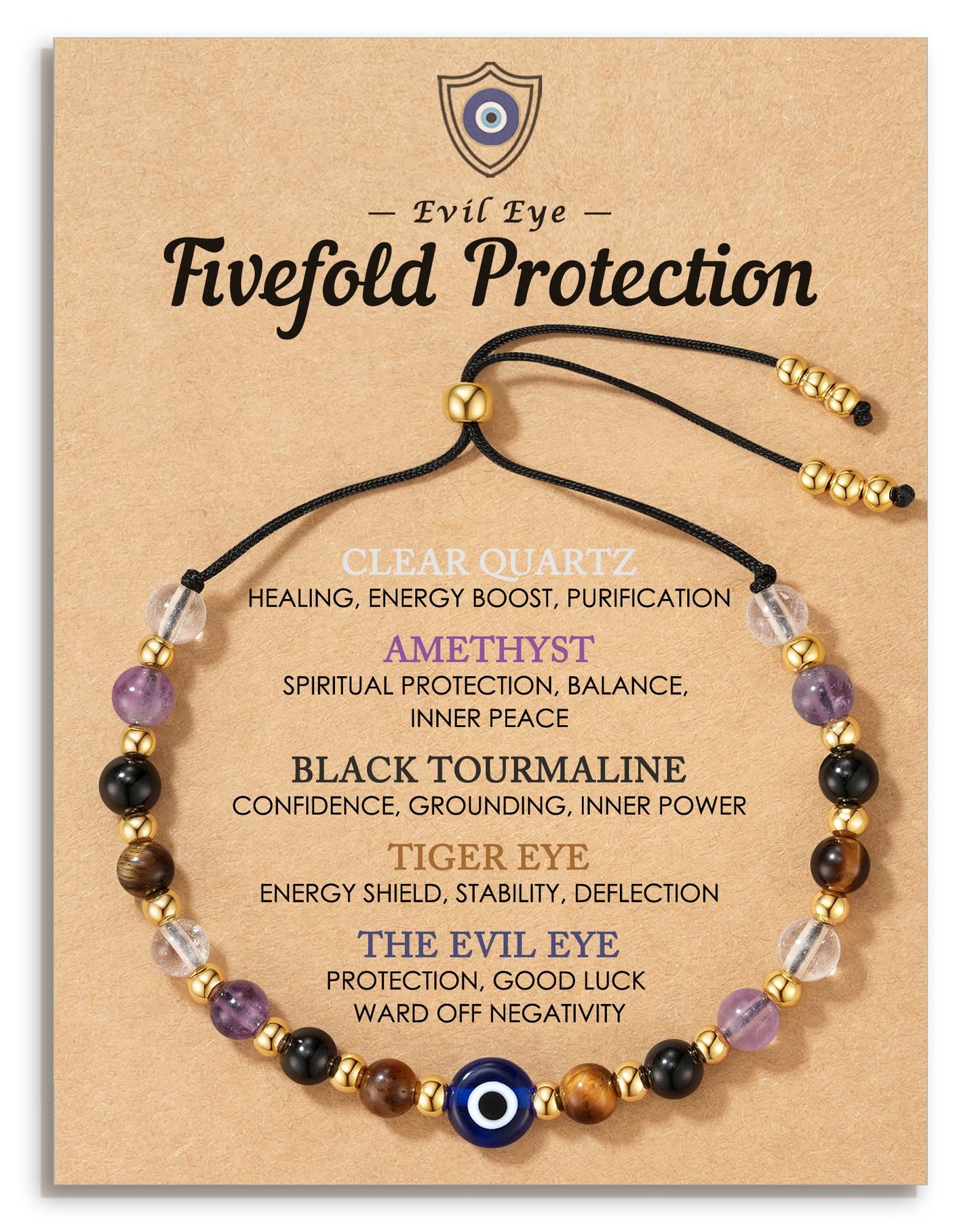 HGDEER Evil Eye Bracelets, Crystal Bracelets Protection Black Tourmaline Tigers Good Luck Gifts Healing Spiritual Jewelry for Women Charm Grounding Positive Energy Stocking Stuffer