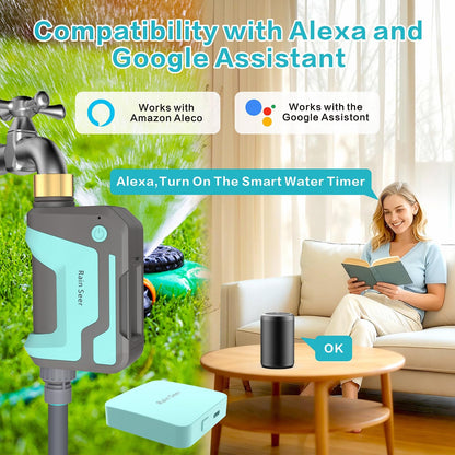 Smart WiFi Sprinkler Timer with 1666 Feet RF Gateway, Brass Inlet Water Timer for Garden Hose, App Remote Control with Alexa, Rain Delay and Manual Mode for Garden and Lawn.
