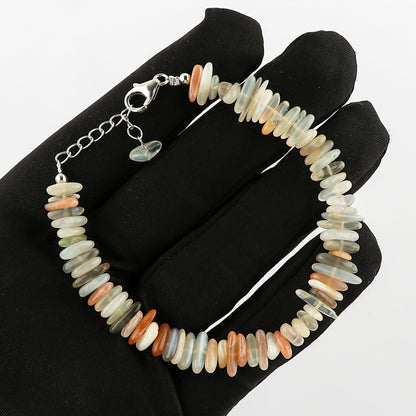 CRYSTALIS Natural Multi Moonstone Plain Submarine Beads Adjustable Gemstones Bracelet, Chakra Healing Stones, Gift Giving Jewelry, 925 Sterling Silver Womens Bracelet 8 inch [June-Birthstone]