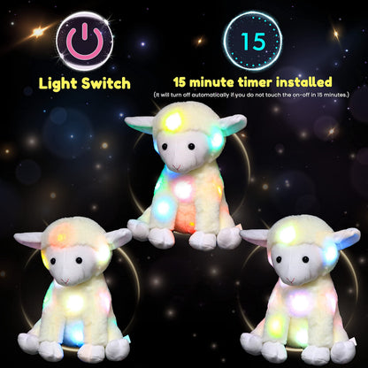 Hopearl LED Plush Lamb Lighting Up Stuffed Sheep Floppy Night Lights Glow in The Dark Birthday Festival for Kids Toddlers, Beige, 11''