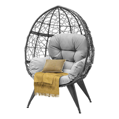 DWVO Oversized Egg Chair with Stand Rattan Outdoor Chairs, Large Lounger Chair with Cushion, Adjustable Leveling Feet, Egg Chair Indoor for Bedroom, Living Room, Outdoor Backyard, Patio, Garden, Grey