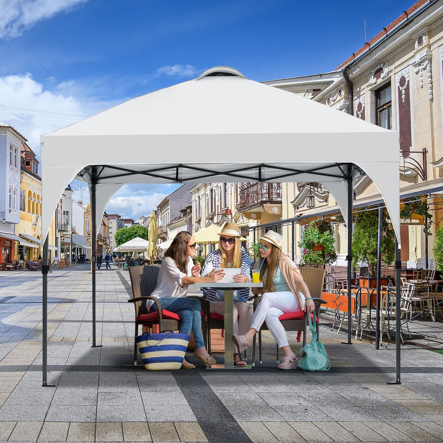 Oneofics Pop Up Canopy, 10x10 FT Instant Outdoor Canopy Tent with Carrying Bag, 3 Adjustable Heights - Portable for Event, Parties, Camping and More Outdoor Activities