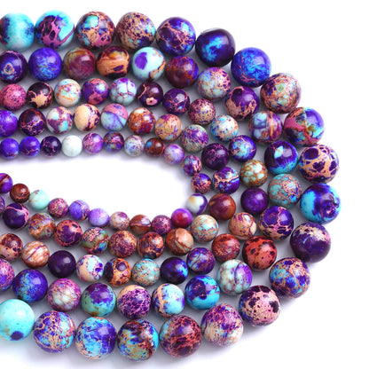 6mm 60pcs Natural Stone Galaxy Purple Sea Sediment Imperial Jasper Loose Beads for Jewelry Making DIY Bracelet Necklace