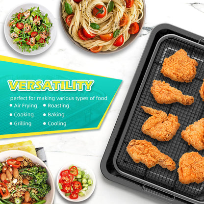 Air Fryer Basket for Oven, OPENICE 15.3" x 11.0" Air Fryer Tray and Pan Set with 30PCS Parchment Papers, Stainless Steel Oven Air Fryer Basket and Tray for Baking Grilling - Black
