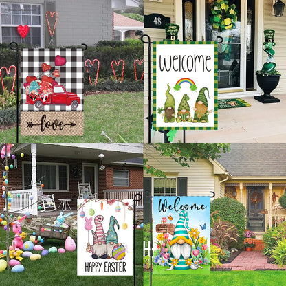 Set of 10 Gnome Seasonal Garden Flags,Double Sided 12 x 18 Inch Yard Flags, Small Garden Flags for Outside, Spring 4th of July Easter Seasonal Flags for Outdoor, Holiday Garden Flags for All Seasons