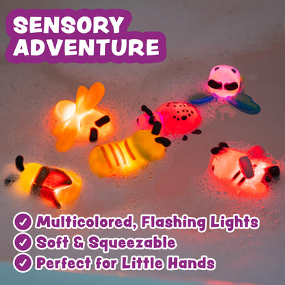 Tub Works® Bugs™ Light Up Bath Toys, 6 Pack | Water-Activated Light Up Toys Flash & Change Color | Easy-Grip Baby Girl & Toddler Bath Toys | Glow Bugs for Kids | Sensory Bathtub Toys with Bath Lights