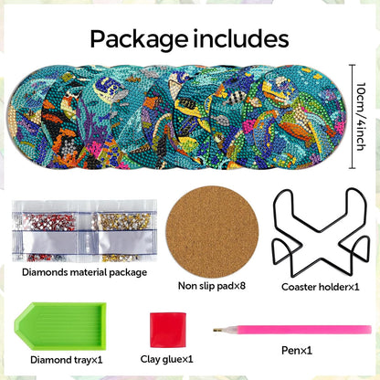 DOTSOPS 8Pack Diamond Art Coaster with Holder 5D Diamond Painting Kits for Adults Round Full Drill BeginnersGem Dots Craft Arts Supplies Party Home Decor Ocean