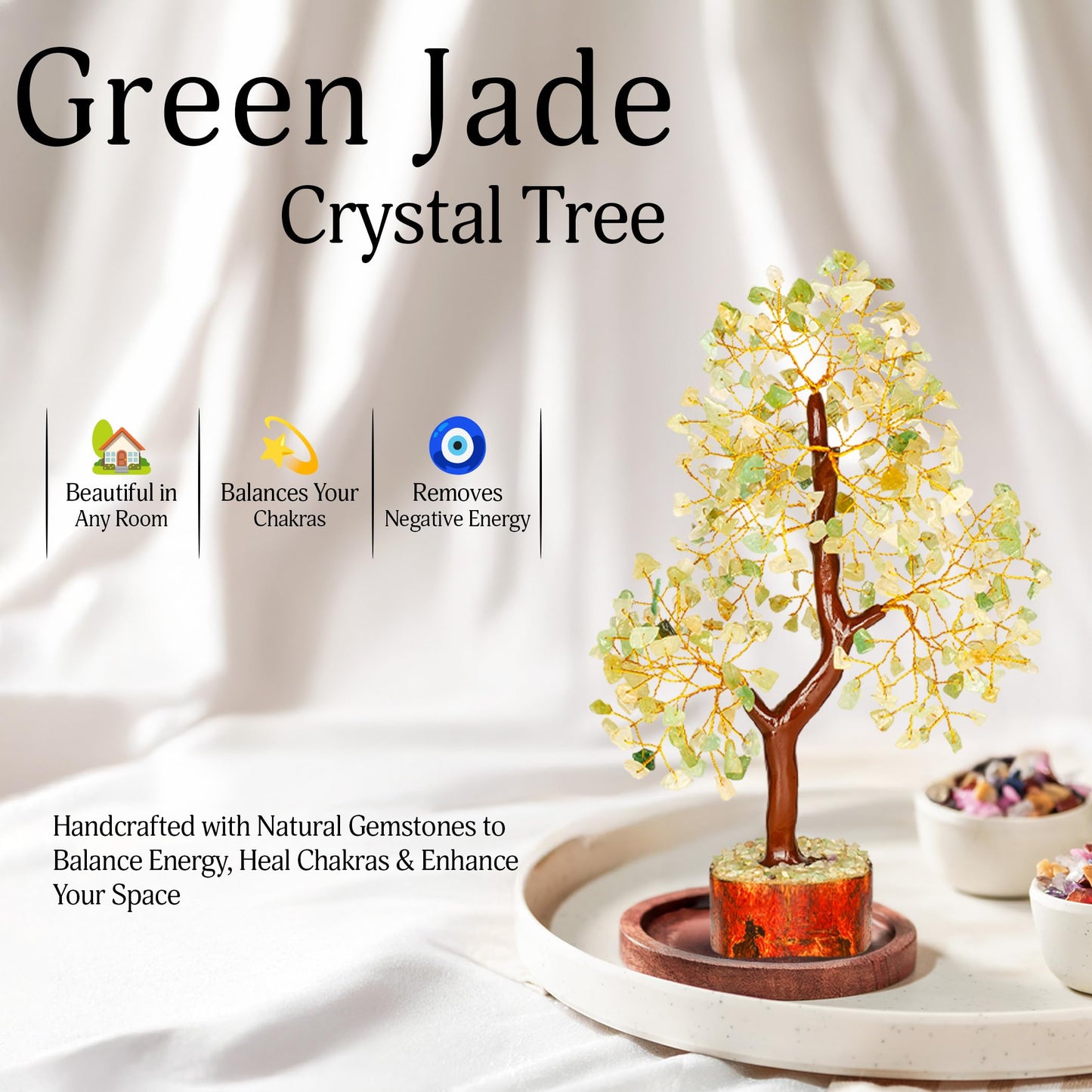 YATSKIA Green Jade Tree - Crystal Tree for Positive Energy - Crystals and Stones - Crystal Decor - Positive Energy Gifts for Women - Jade Stone - Meditation Decor