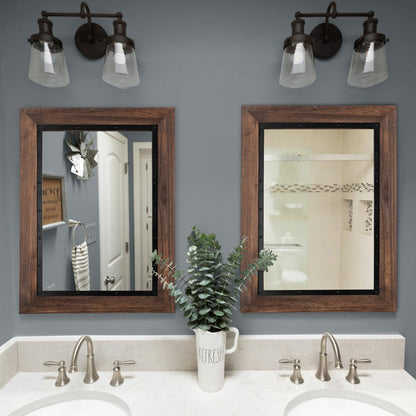 YOSHOOT Rustic Wooden Framed Wall Mirror, Natural Wood and Iron Bathroom Vanity Mirror for Farmhouse Decor, Vertical or Horizontal Hanging