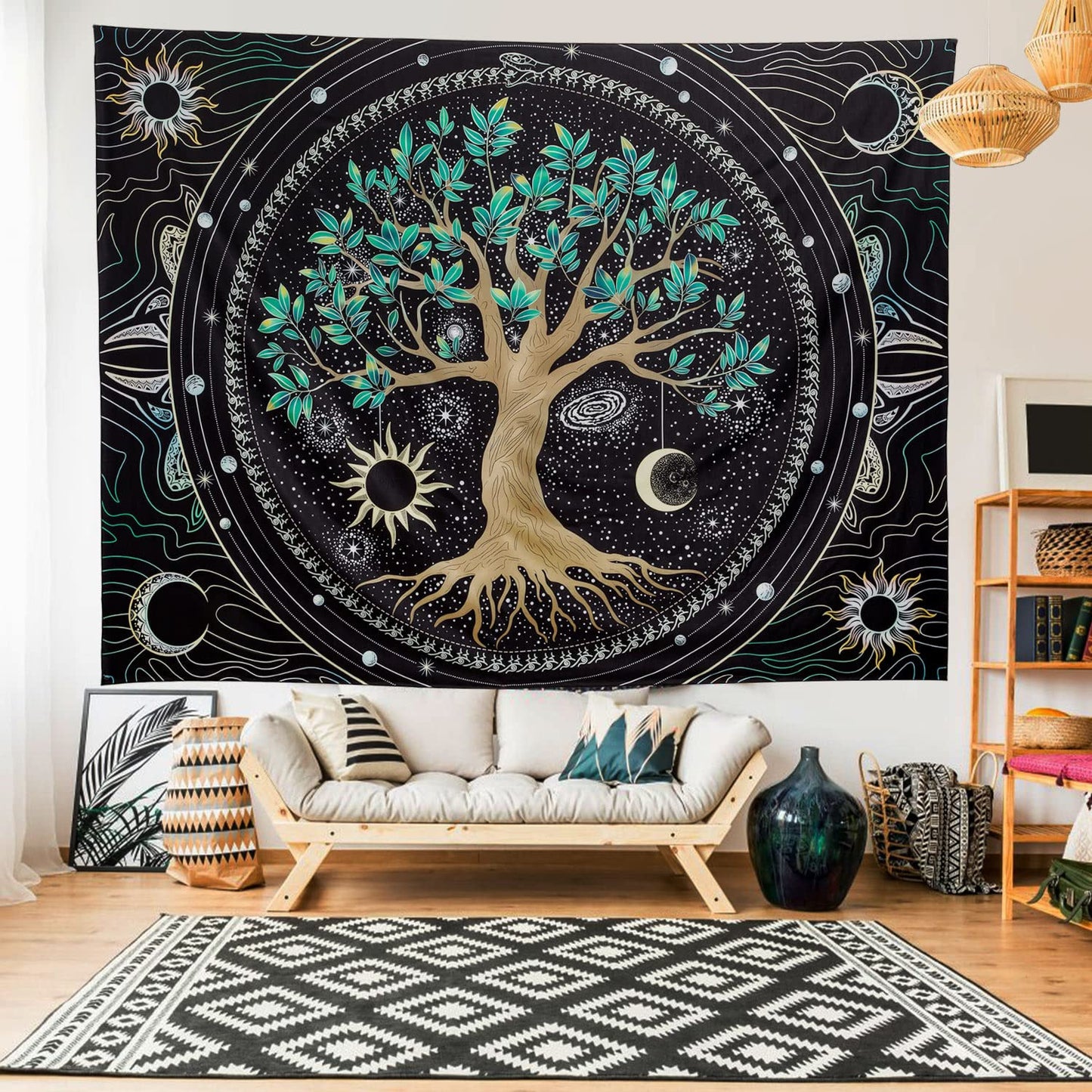 FLY SPRAY Tree of Life Tapestry Aesthetic Trippy Tapestries Wall Tapestry's Large Hippie Sun Moon Space Tapestrys Forest Wall Hanging Decor Green Nature Home Talestry for Bedroom,Living Room,Ceiling