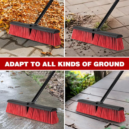 18 Inch Heavy Duty Push Broom Outdoor with 63" Long Handle Stiff Bristle Brush for Patio,Deck,Driveway,Garage,Yard,Warehouse&Concrete Floor Cleaning (Red)