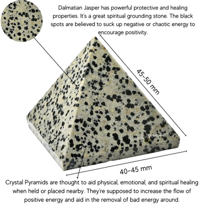 Amazing Gemstone Dalmatian Jasper Pyramid Crystal Healing Stones - 2" Great Pyramid Figurine of Natural Stone Pyramid for Meditation, Reiki, Chakra Balancing and Crystal Pyramids Grid